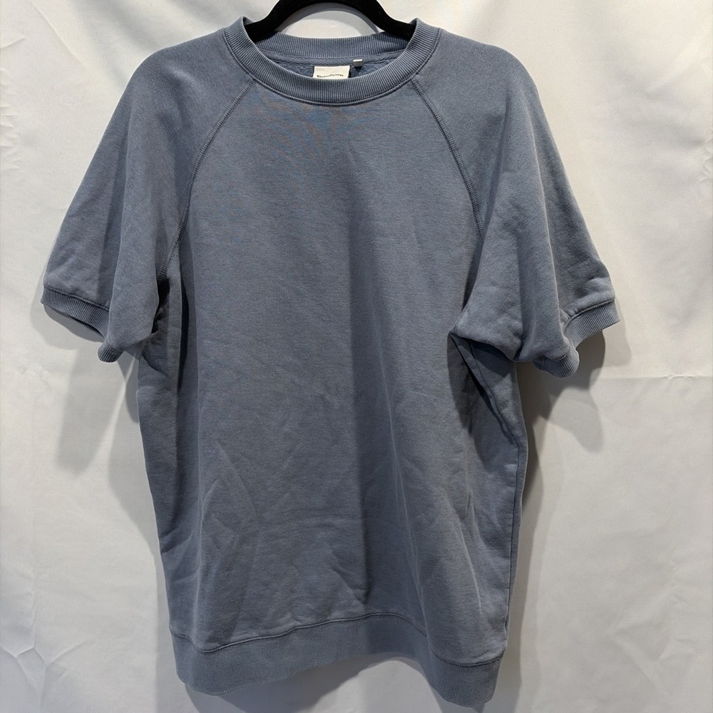 RICHER POORER Raglan Short Sleeve Sweatshirt Steele Blue Lightweight Mens L